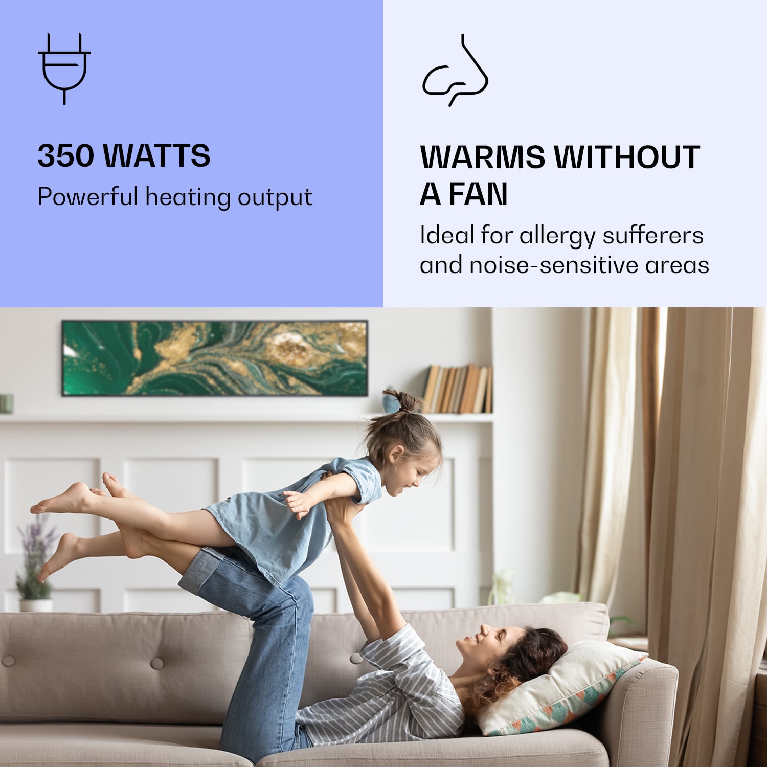 Klarstein Wonderwall Air Art Smart, infračervený ohrievač, 120 x 30 cm, 350 W, vír – Obrázok 2