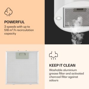 Klarstein Barella, digestor, 38 cm, 518 m³/h, LED, biely