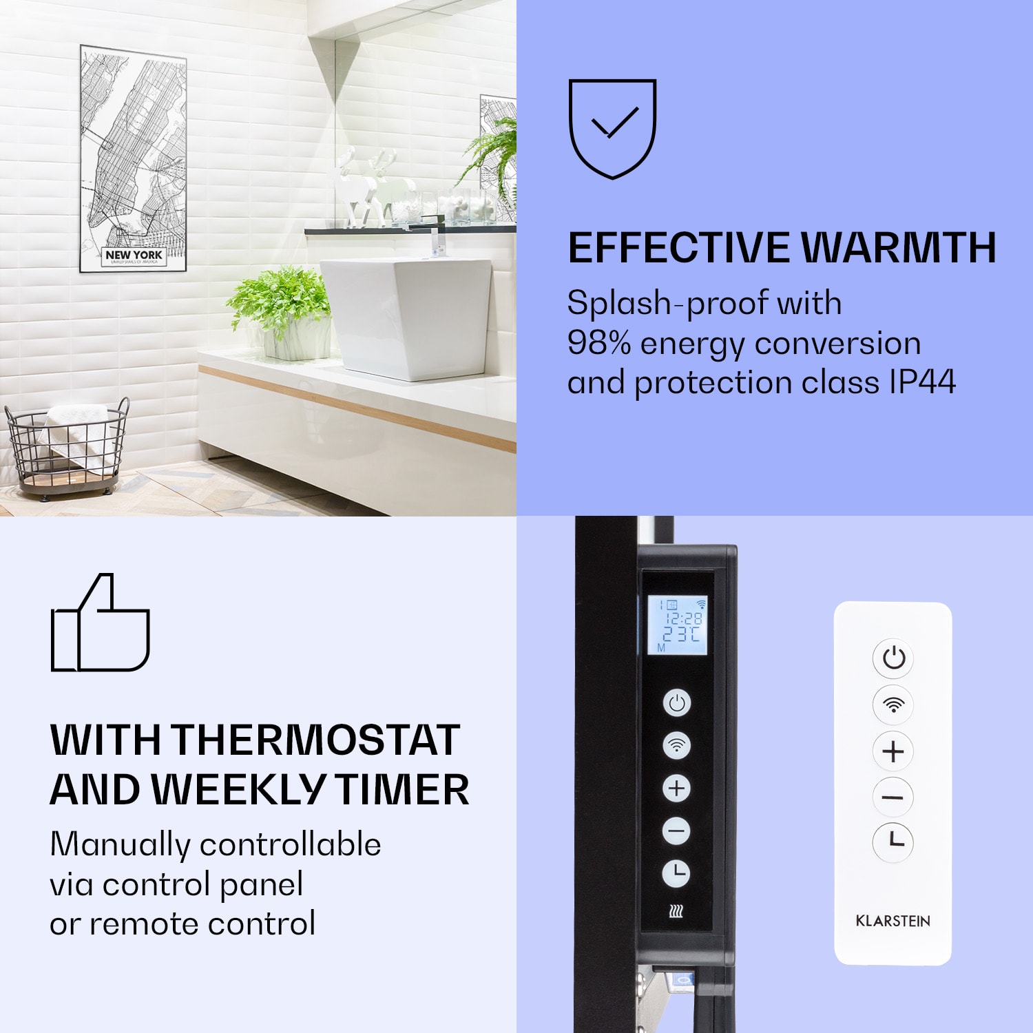 Klarstein Wonderwall Air Art Smart, infračervený ohrievač, 60 x 120 cm, 700 W, mapa mesta New York