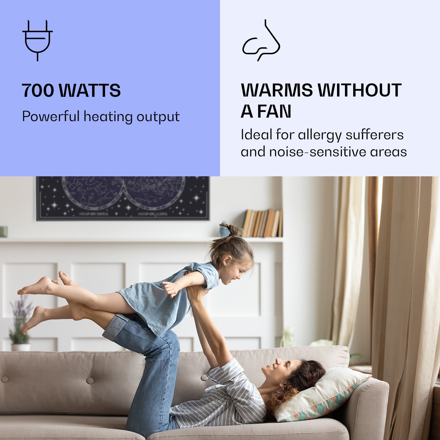 Klarstein Wonderwall Air Art Smart, infračervený ohrievač, 120 x 60 cm, 700 W, mapa oblohy – Obrázok 2