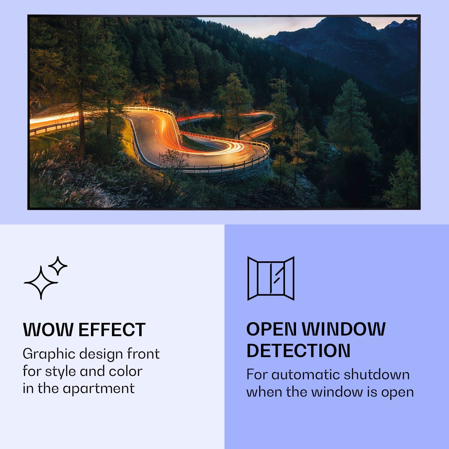 Klarstein Wonderwall Air Art Smart, infračervený ohrievač, 120 x 60 cm, 700 W, horská cesta – Obrázok 3