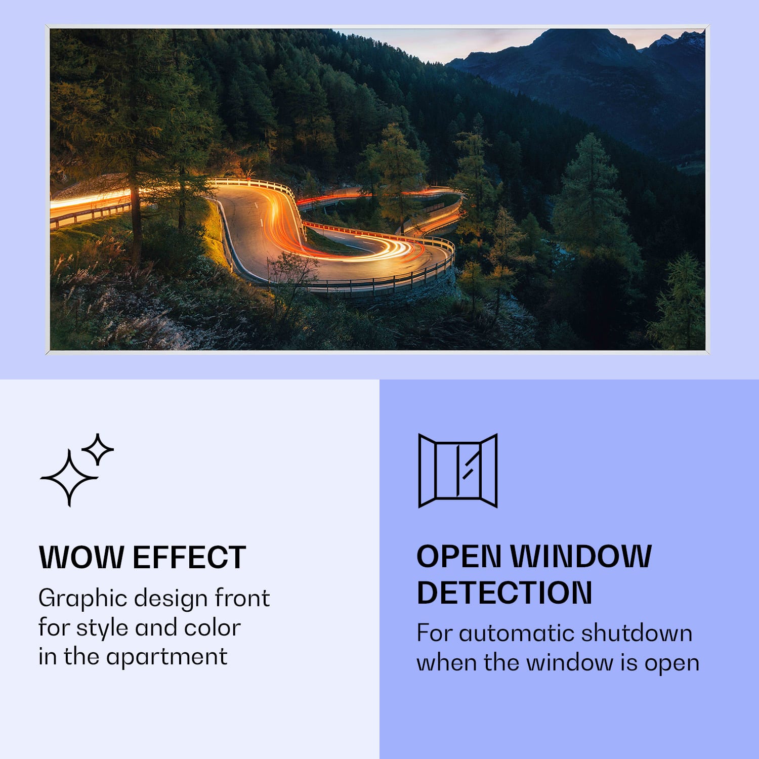 Klarstein Wonderwall Air Art Smart, infračervený ohrievač, 120 x 60 cm, 700 W, horská cesta – Obrázok 3