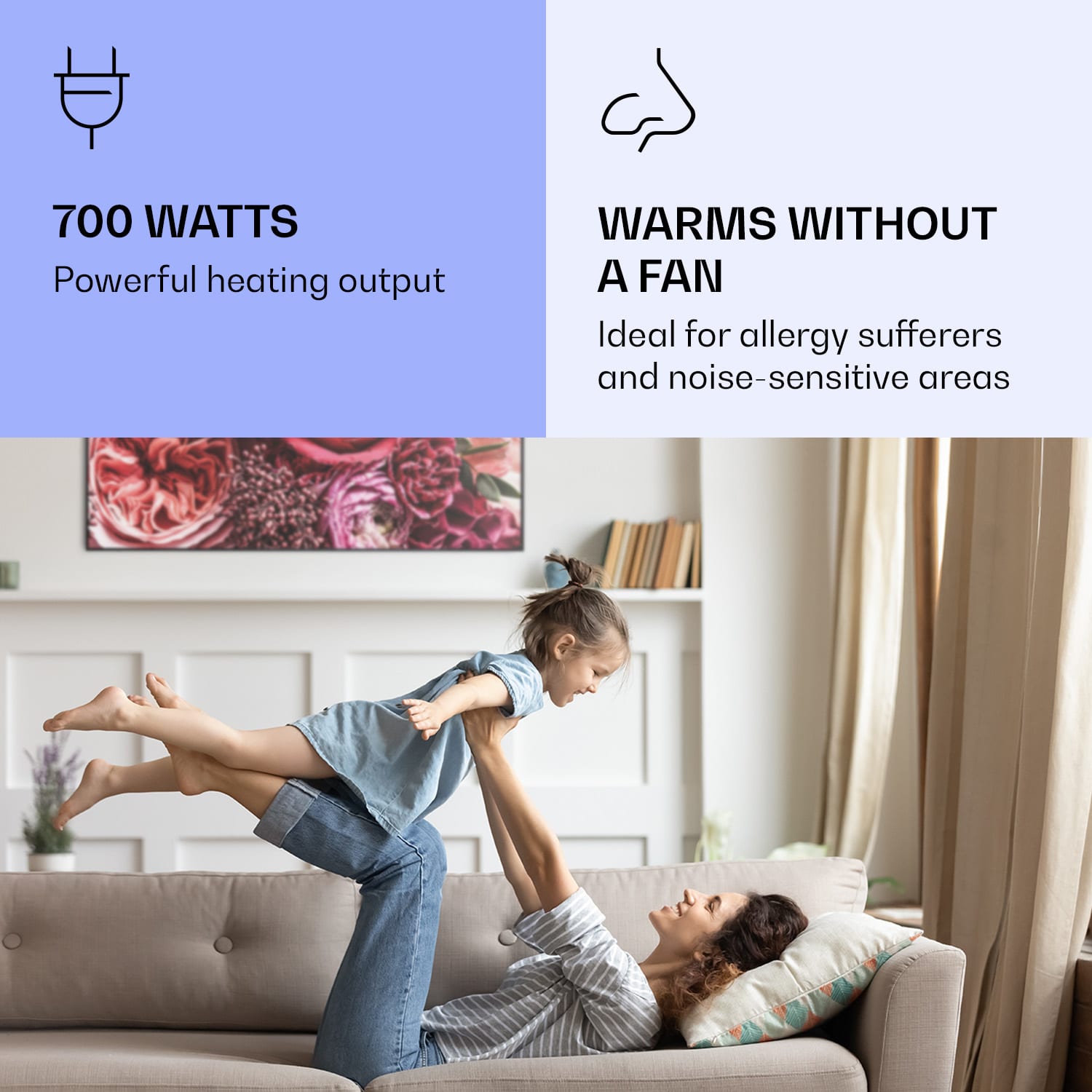 Klarstein Wonderwall Air Art Smart, infračervený ohrievač, 120 x 60 cm, 700 W, kvet – Obrázok 2