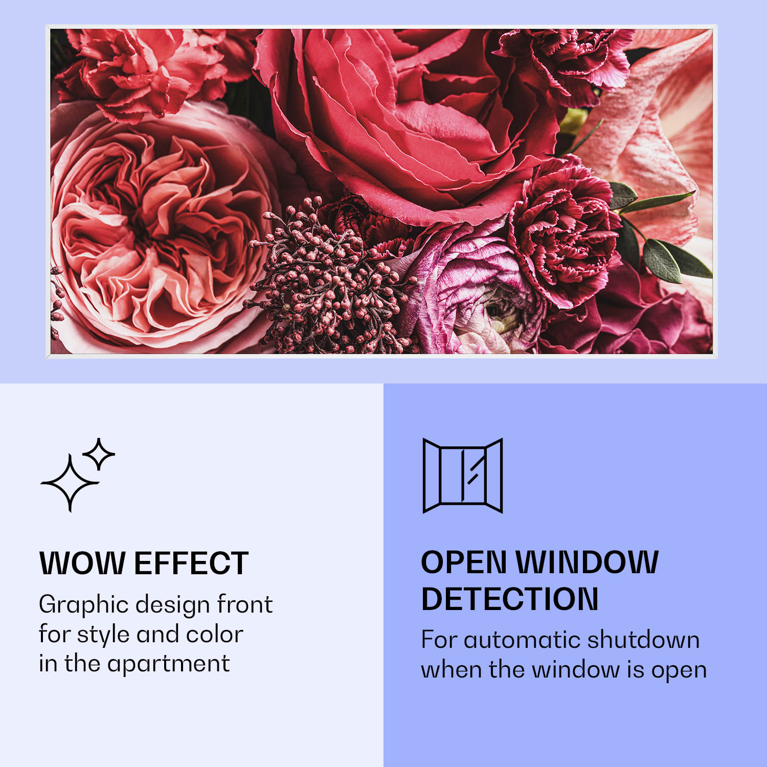 Klarstein Wonderwall Air Art Smart, infračervený ohrievač, 120 x 60 cm, 700 W, kvet – Obrázok 3