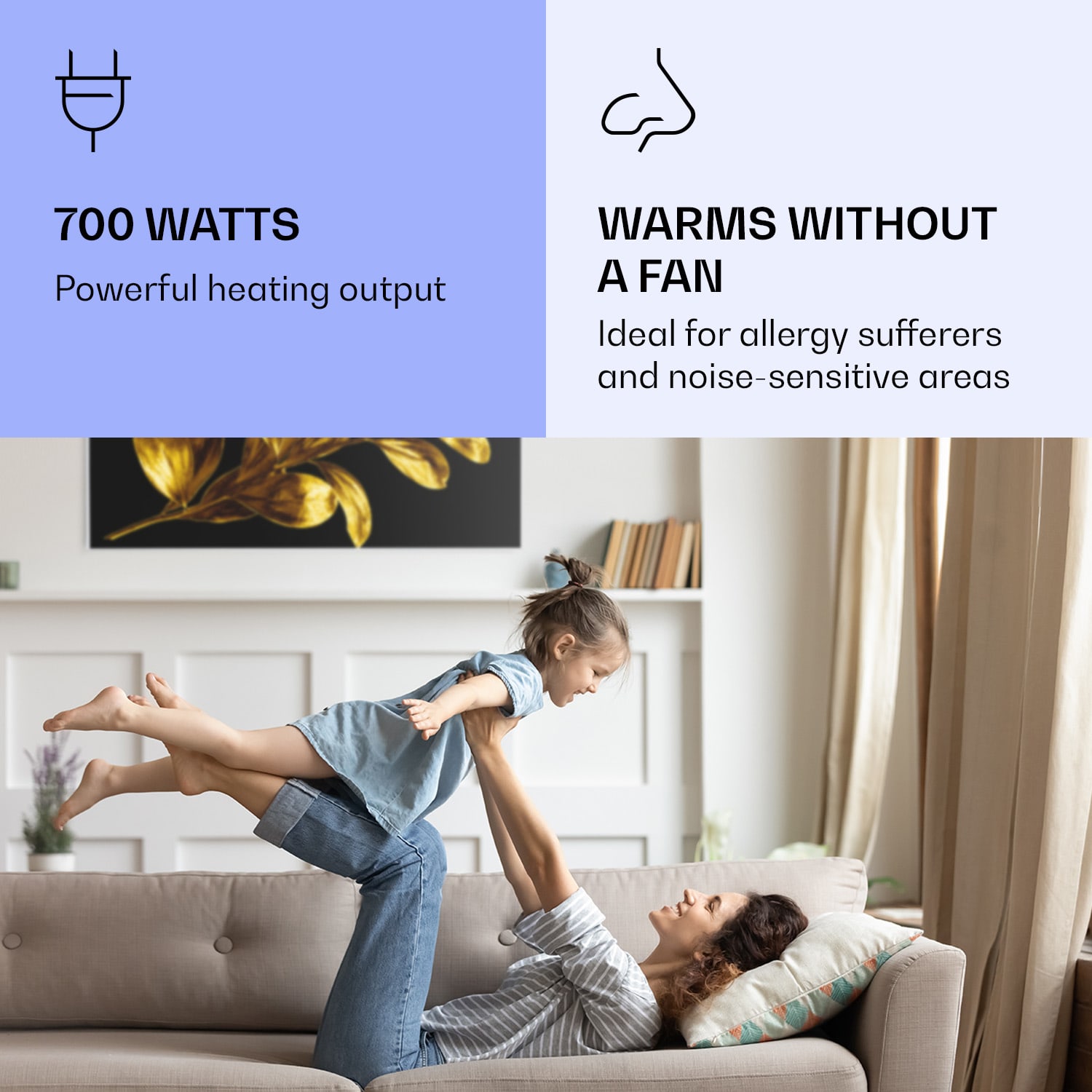 Klarstein Wonderwall Air Art Smart, infračervený ohrievač, 120 x 60 cm, 700 W, zlatý list – Obrázok 2