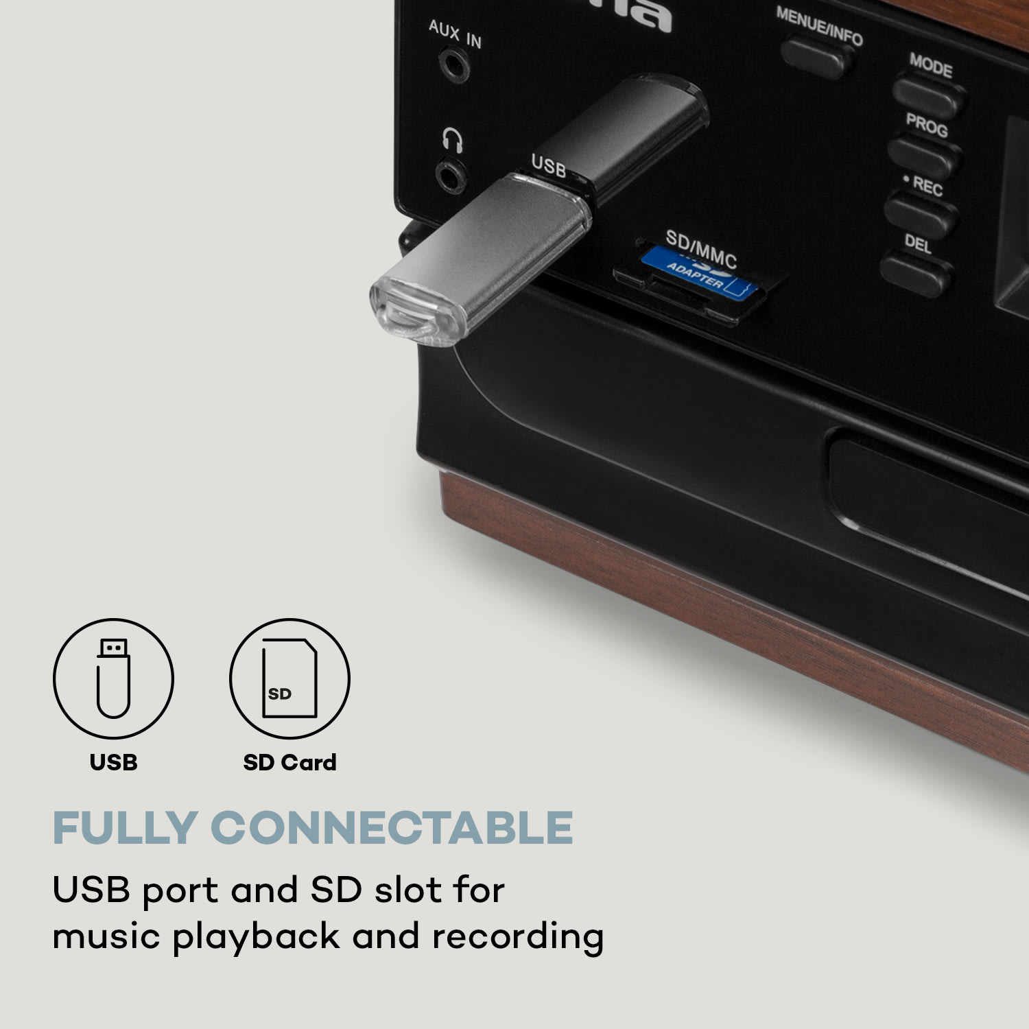 Auna Oakland DAB, retro stereo systém, DAB+/FM, BT funkcia, vinyl, CD, kazetový prehárvač