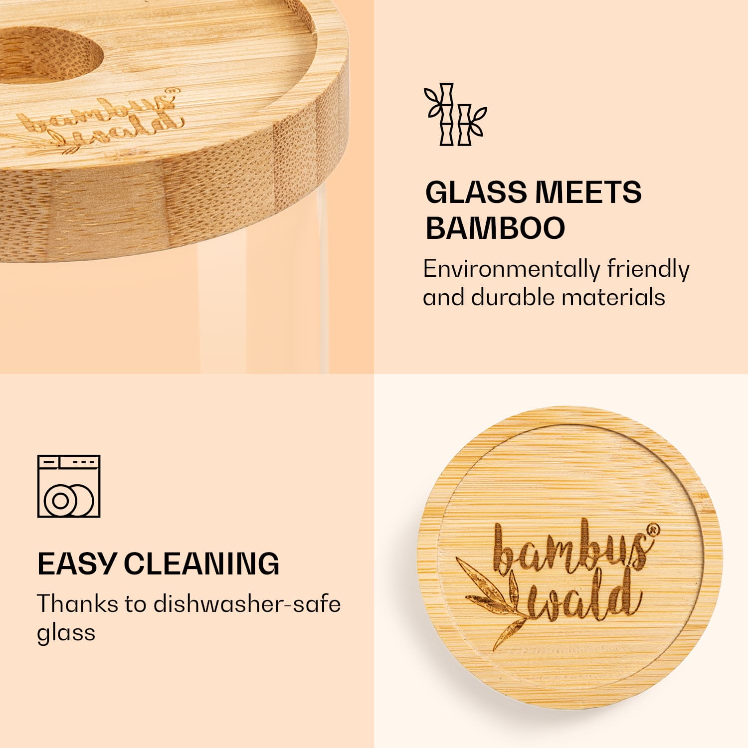 Klarstein Skladovacia nádoba, s bambusovým uzáverom, 300 ml, stohovateľná, vzduchotesná