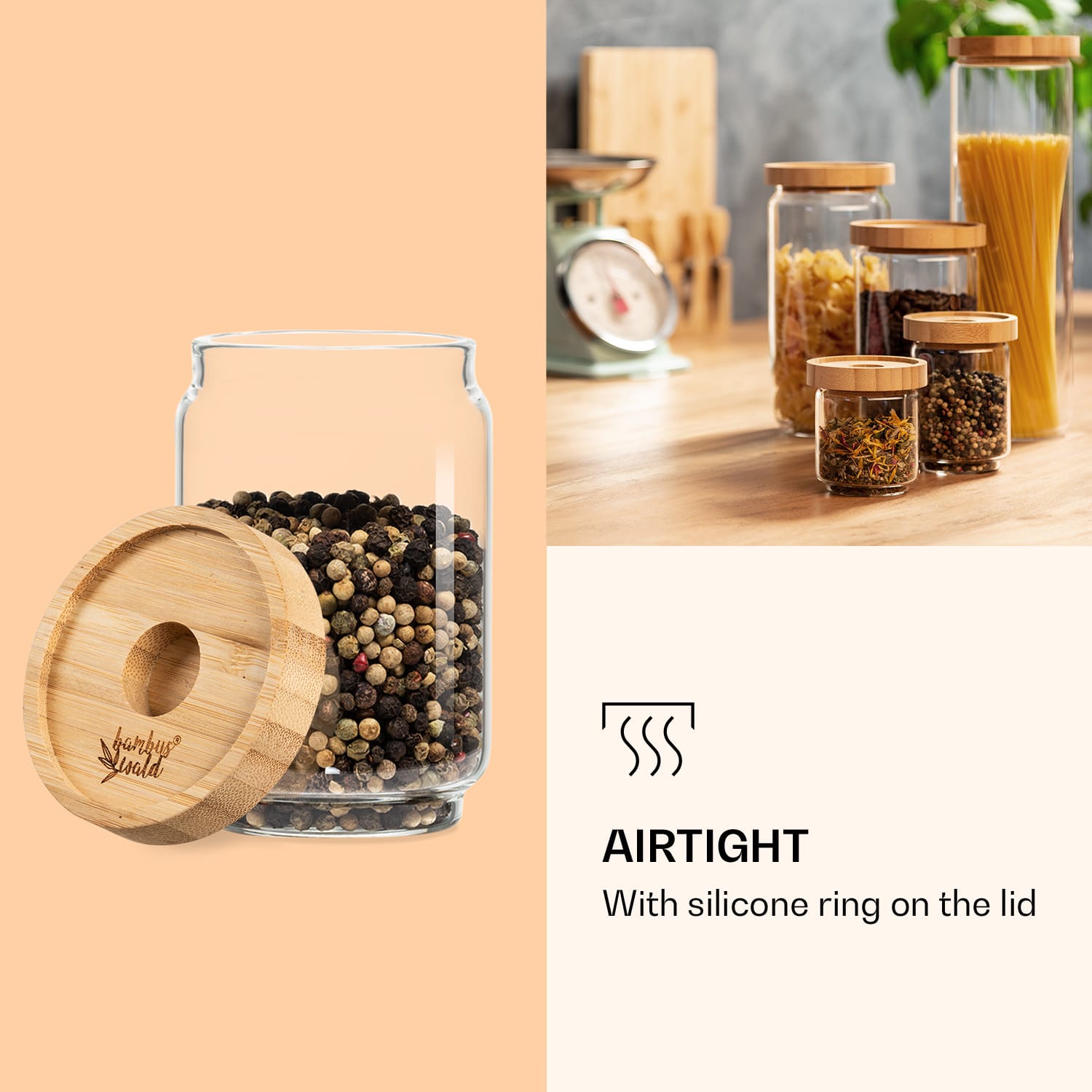 Klarstein Skladovacia nádoba, s bambusovým uzáverom, 250 ml, stohovateľná, vzduchotesná – Obrázok 2