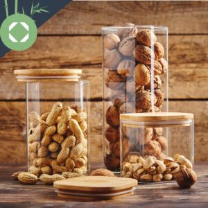 Klarstein Hranatá nádoba na skladovanie potravín s bambusovým vrchnákom, 10 x 20,5 x 10 cm, 3 x 1500 ml, vzduchotesná, so silikónovým tesnením