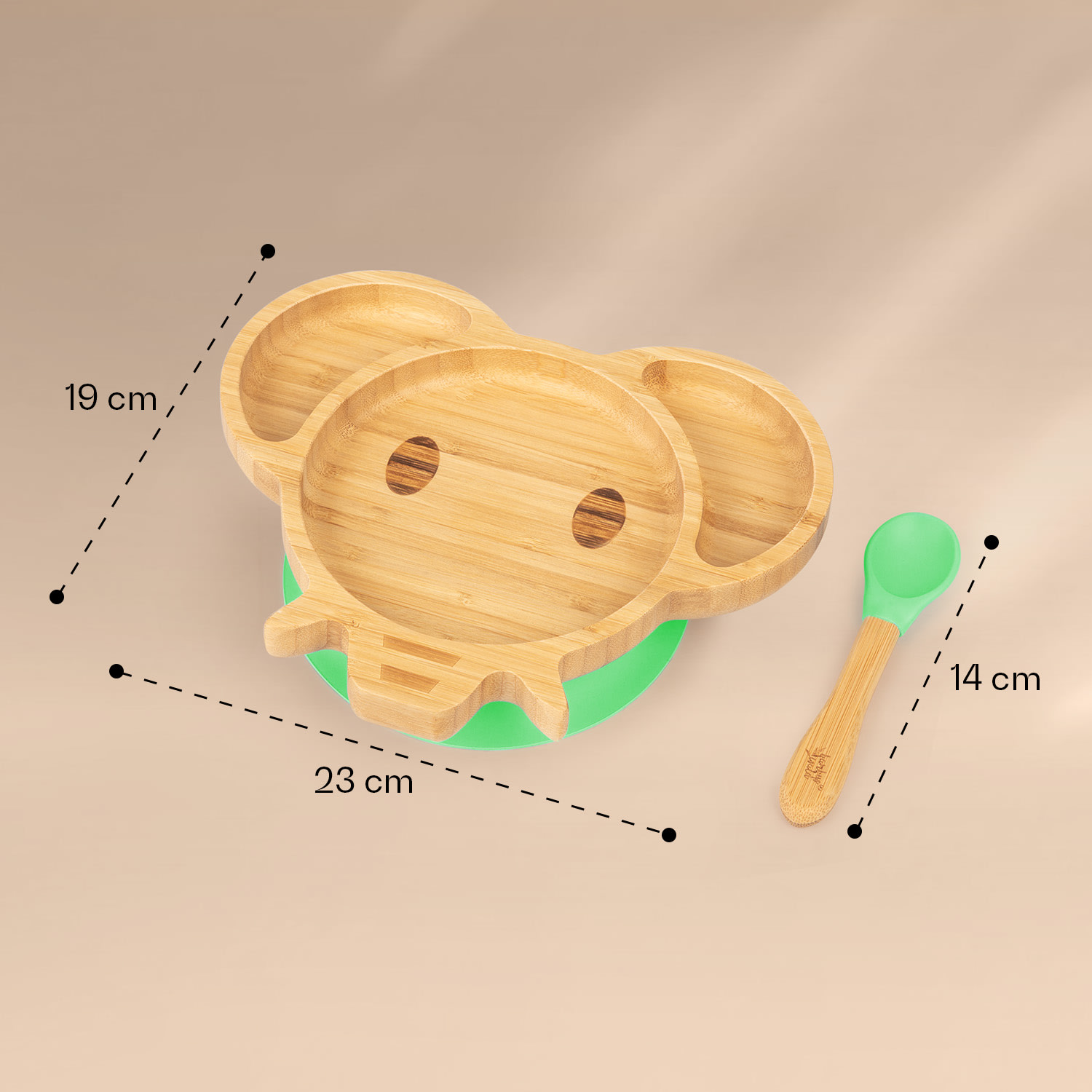 Klarstein Detská jedálenská súprava, bambusový tanier a lyžička, 250 ml, vrátane prísavky, 18 × 18 cm – Obrázok 3