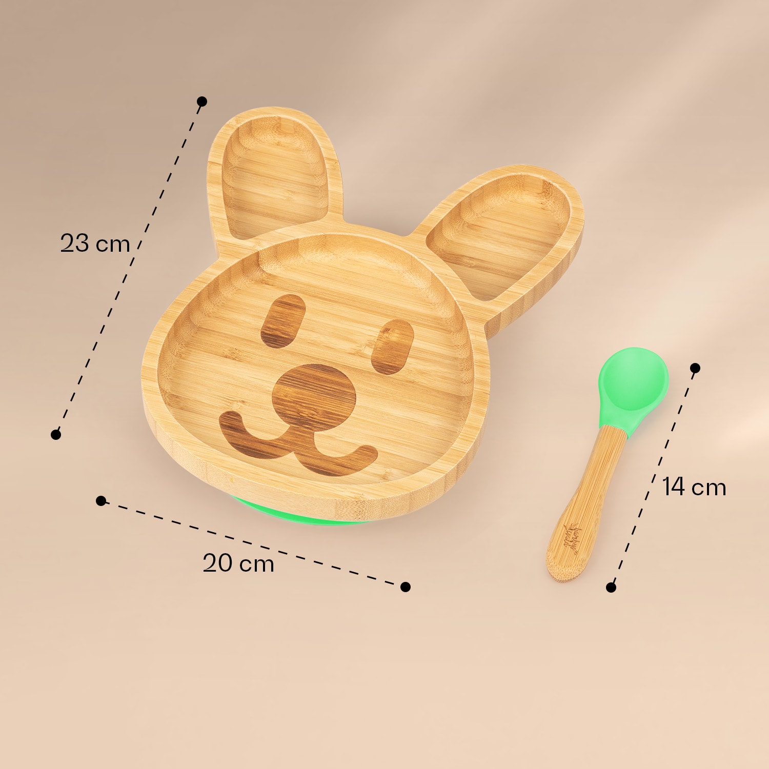 Klarstein Detská jedálenská súprava, bambusový tanier a lyžička, 250 ml, vrátane prísavky, 18 × 18 cm – Obrázok 3