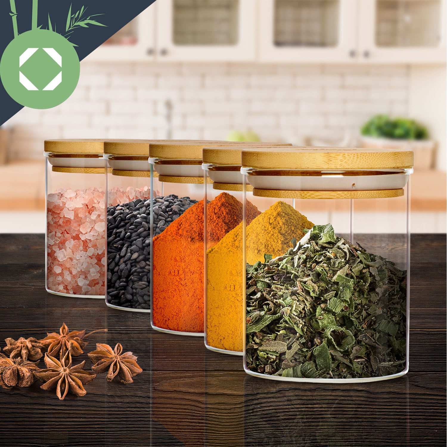 Klarstein Okrúhle poháre, bambusový vrchnák, súprava 10 kusov, každý 150 ml, vzduchotesné – Obrázok 2