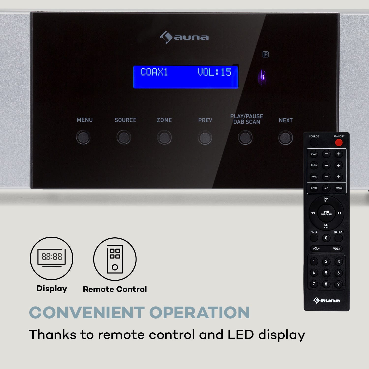 Auna AMP-4000 DAB, Hifi stereo zosilňovač, DAB+ rádio, USB, diaľkové ovládanie, LED displej – Obrázok 2