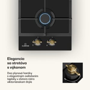 Klarstein Victoria Domino, plynová varná doska, 2 Sabaf horáky, sklokeramika, retro dizajn