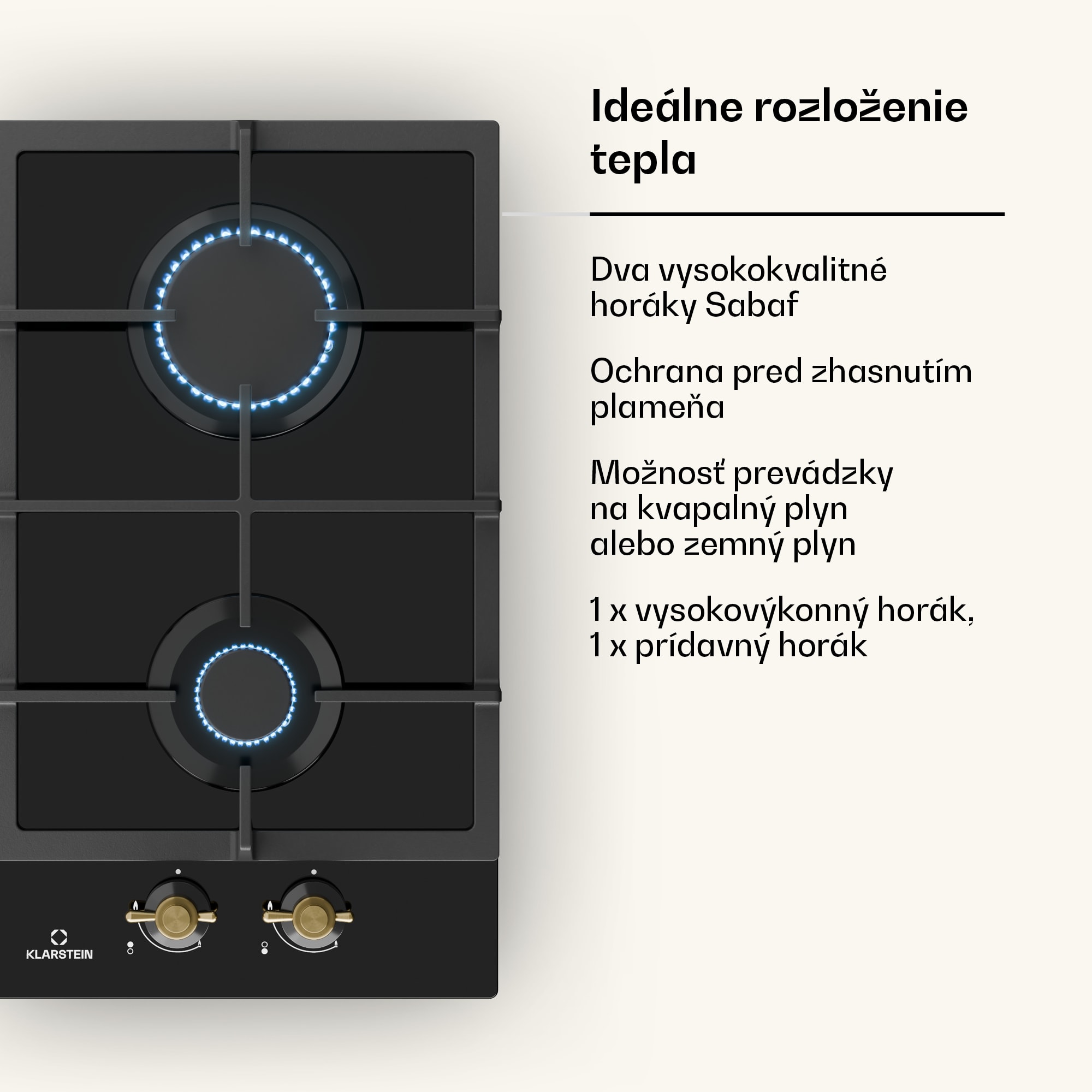 Klarstein Victoria Domino, plynová varná doska, 2 Sabaf horáky, sklokeramika, retro dizajn – Obrázok 2