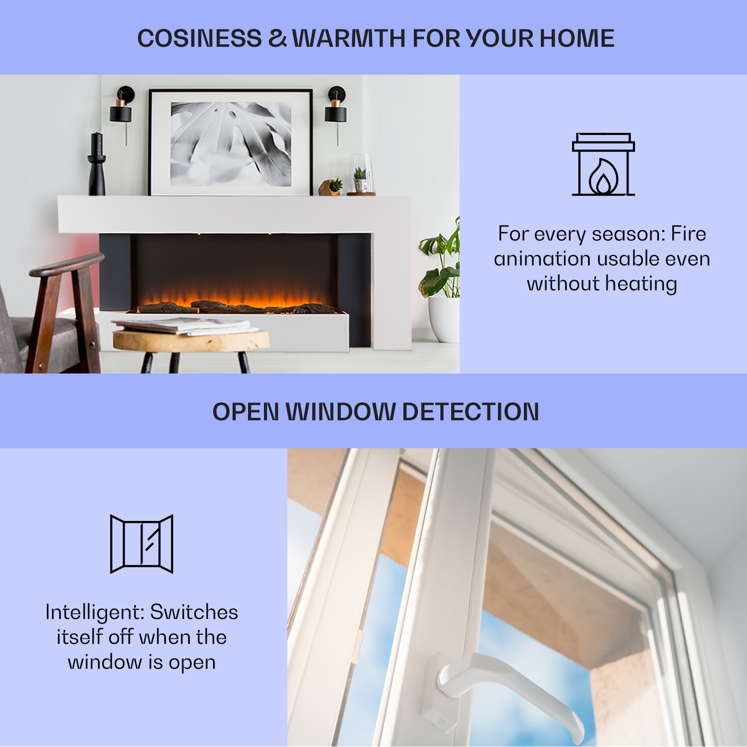 Klarstein Studio Light & Fire 2 Smart, krb, 1000/2000 W, MDF, WiFi Control