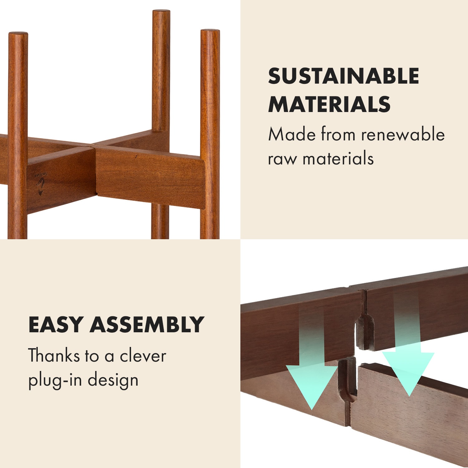 Fox & Fern Zeist, stojan na rastliny, 2 výšky, kombinovateľný, zásuvný dizajn, prírodný