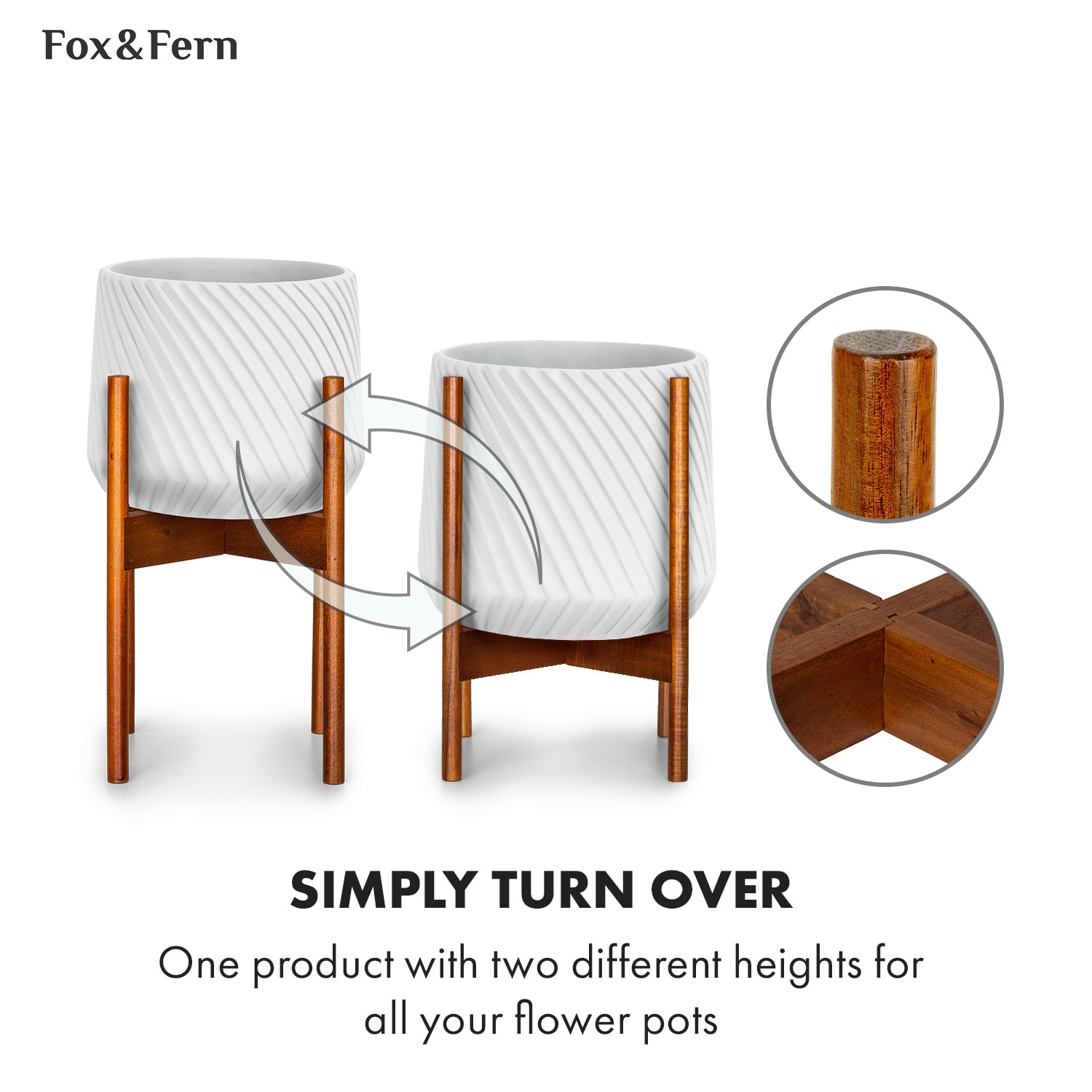 Fox & Fern Zeist, stojan na rastliny, 2 výšky, kombinovateľný, zásuvný dizajn, prírodný – Obrázok 2