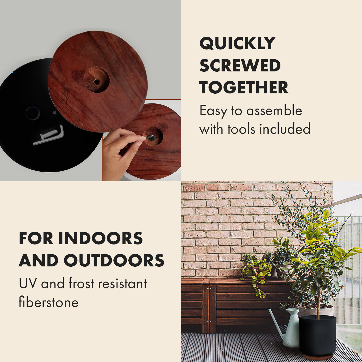 Fox & Fern Enspijk, kvetináče, orechové drevo, Polystone, ručne vyrobené, 2 veľkosti