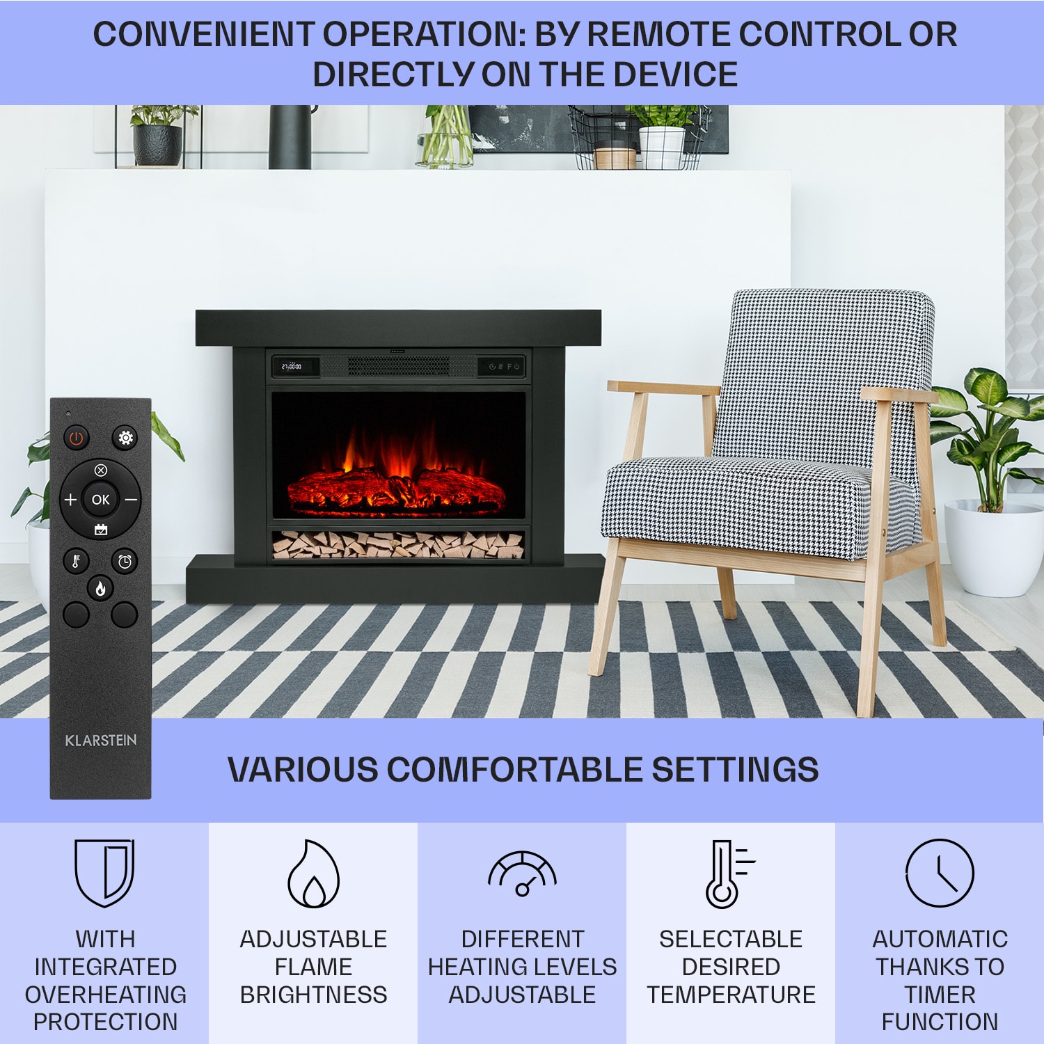 Klarstein Vulsini Hideaway, elektrický krb, 1900 W, LED technológia, diaľkové ovládanie, biely – Obrázok 3