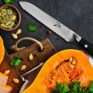 Zelite Infinity by Klarstein Alpha-Royal Japanese Series, 5,5" univerzálny nôž, zúbkovaný okraj, damašková oceľ