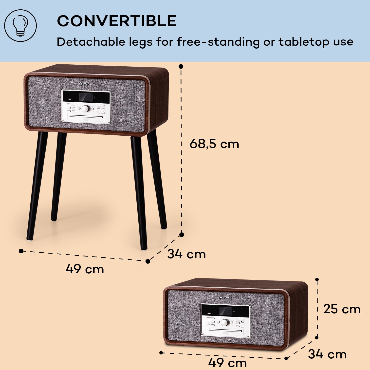 Auna Mary Ann, gramofón, 33 ⅓ / 45 / 78 otáčok/min, CD, DAB+, UKW, BT, USB – Obrázok 3