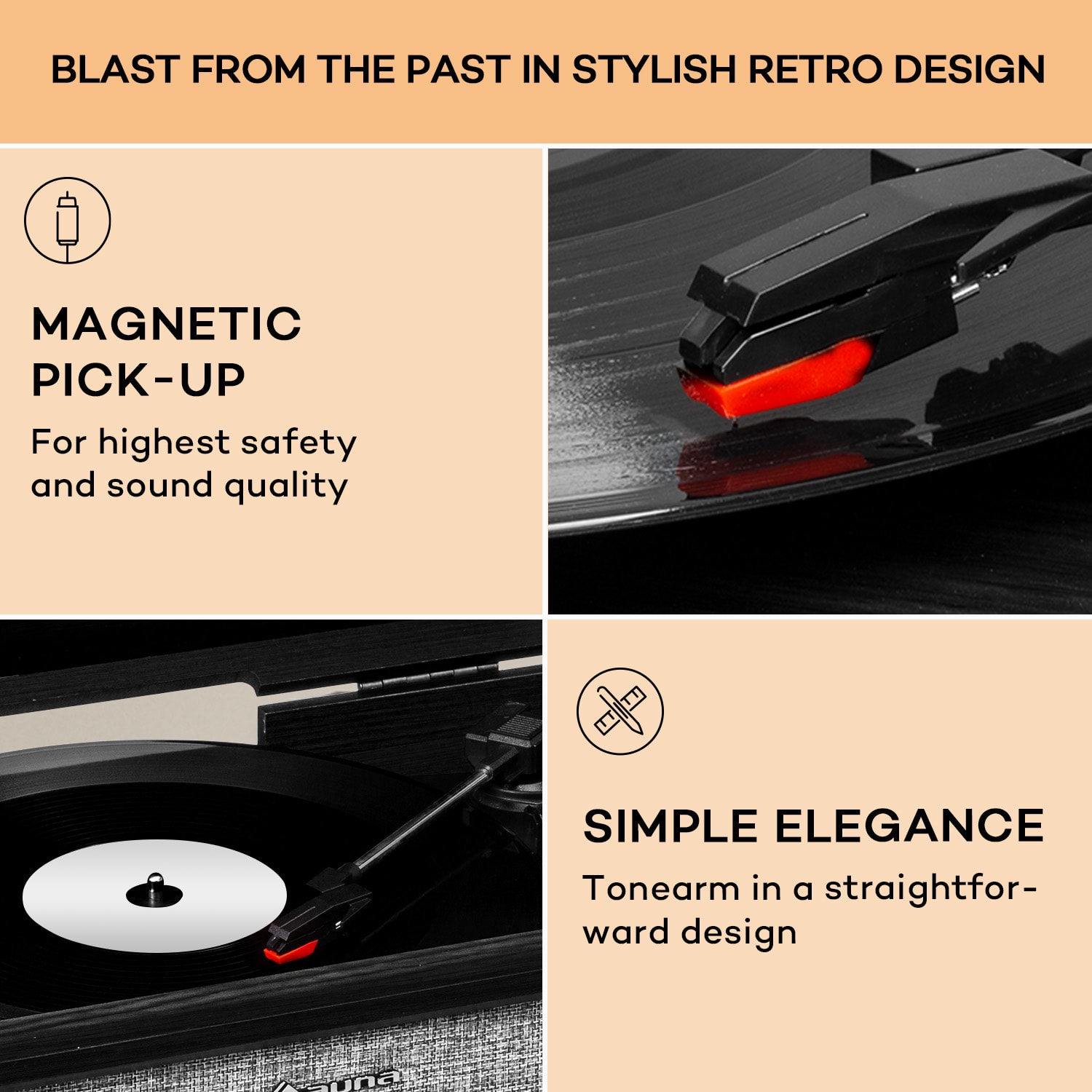 Auna Mary Ann, gramofón, 33 ⅓ / 45 / 78 otáčok/min, CD, DAB+, UKW, BT, USB – Obrázok 2