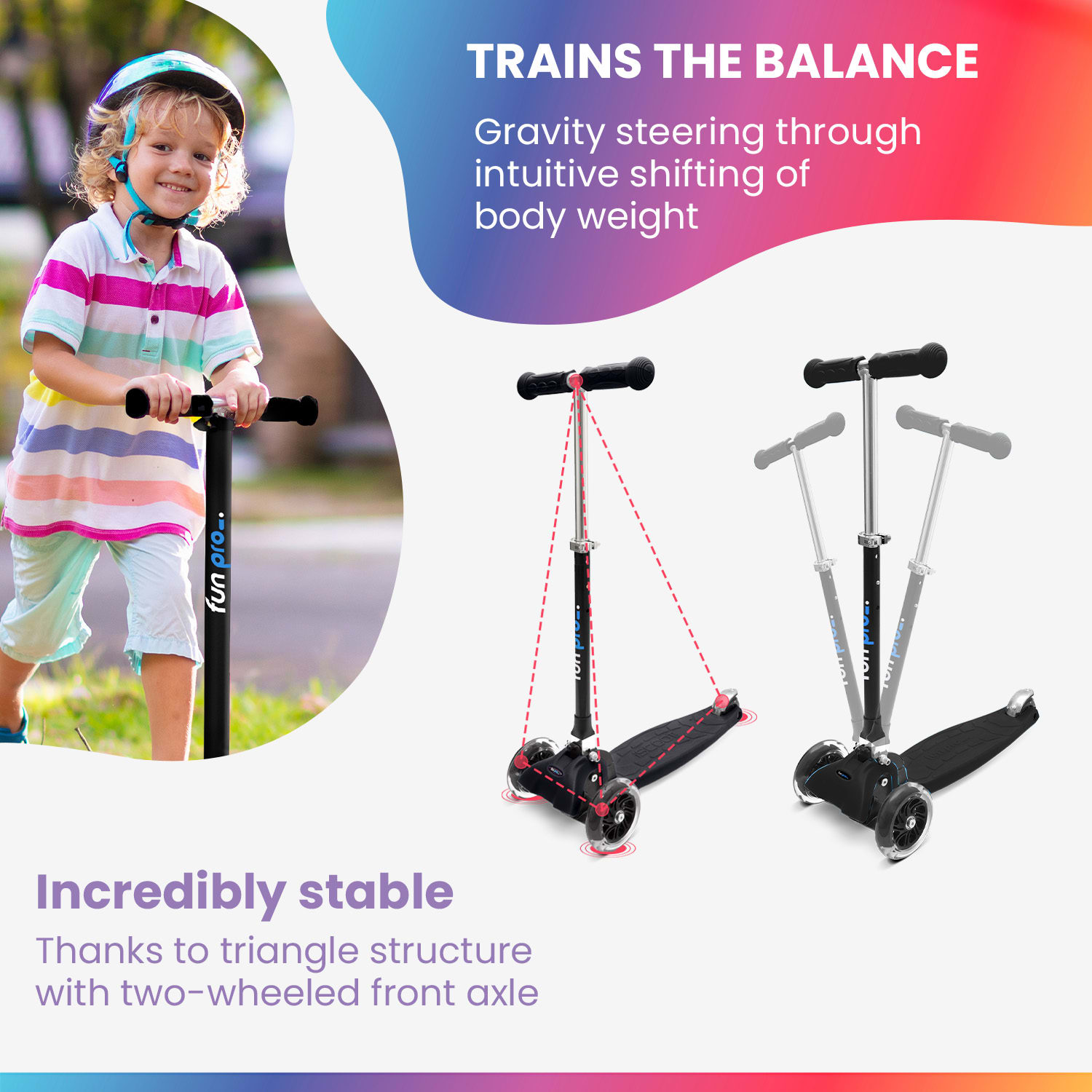 Fun pro ONE detská kolobežka 3-6 rokov LED kolieska skladacia do 50 kg nastaviteľná výška – Obrázok 2