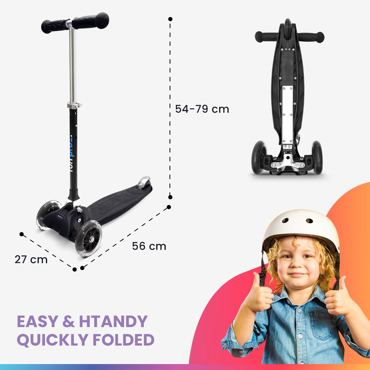 Fun pro ONE detská kolobežka 3-6 rokov LED kolieska skladacia do 50 kg nastaviteľná výška – Obrázok 3