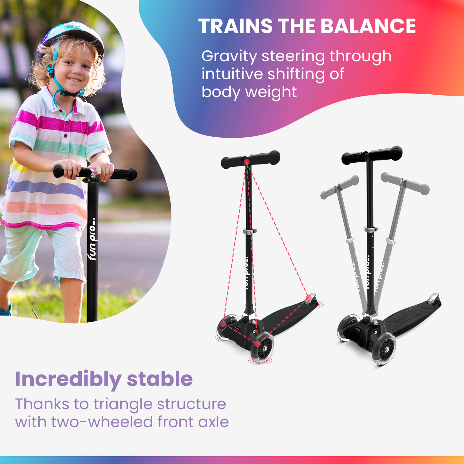 Fun pro ONE Deluxe detská kolobežka 3-6 rokov LED kolieska skladacia do 50 kg nastaviteľná výška – Obrázok 2