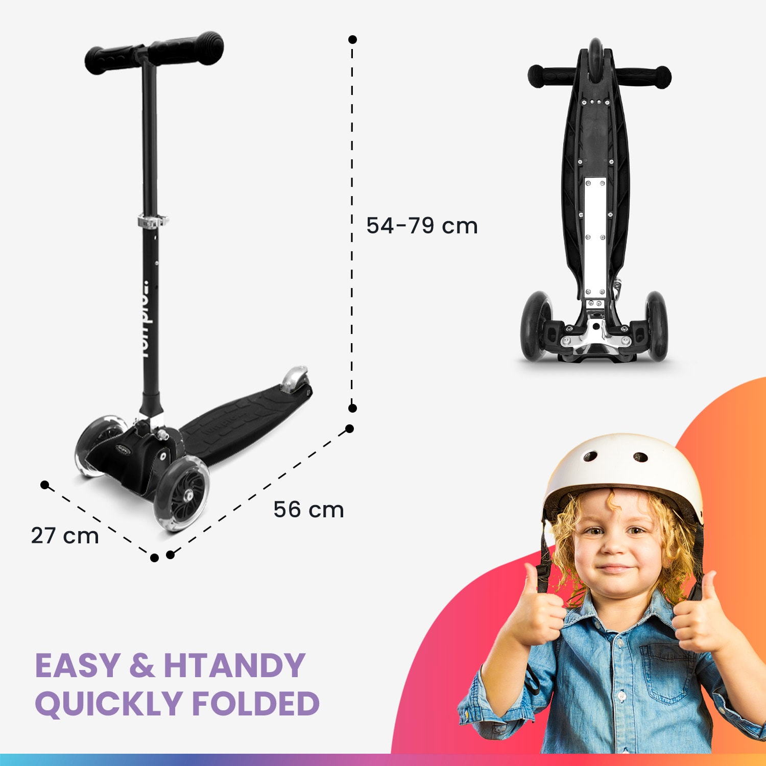 Fun pro ONE Deluxe detská kolobežka 3-6 rokov LED kolieska skladacia do 50 kg nastaviteľná výška – Obrázok 3