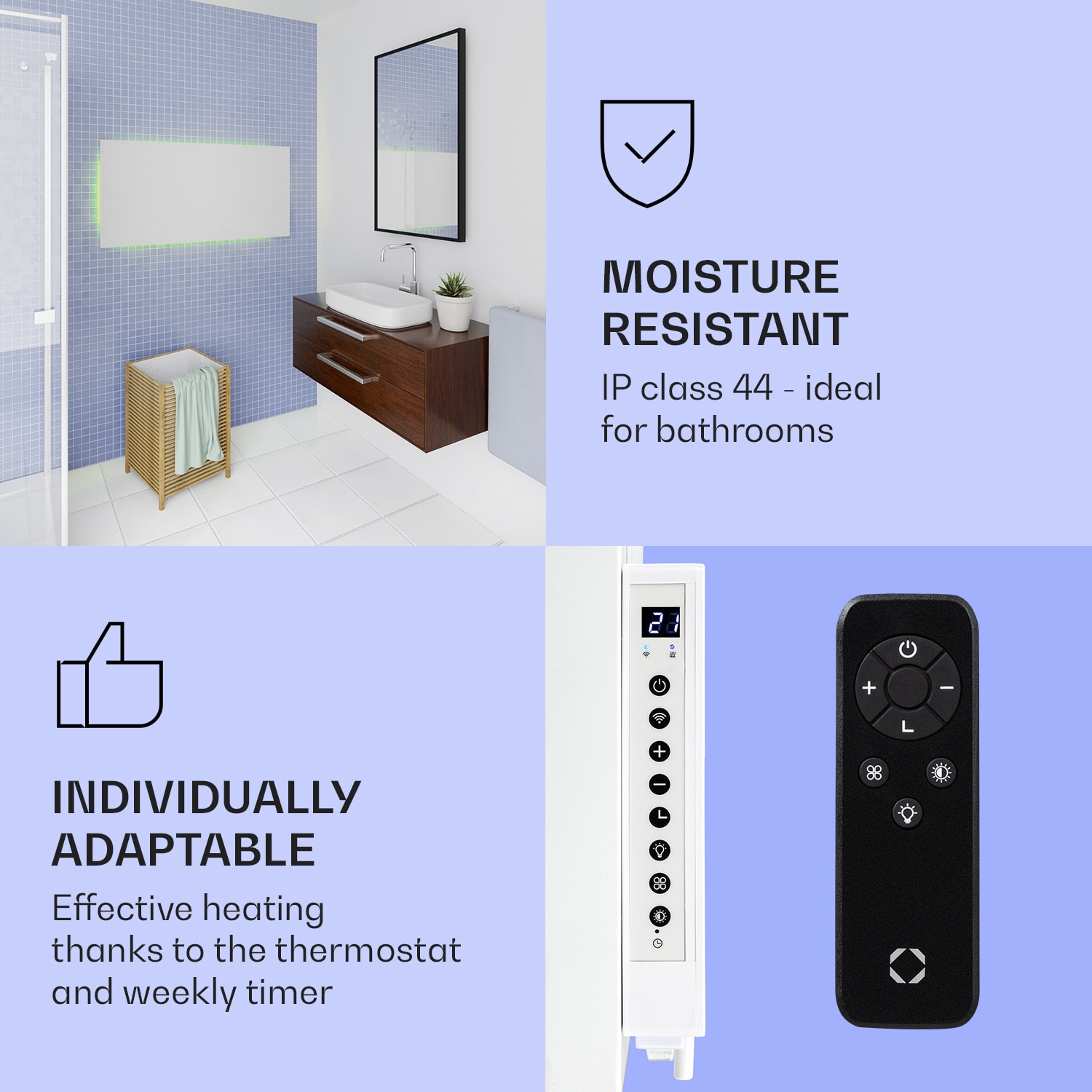 Klarstein Mojave 1000 smart, infračervený ohrievač 2 v 1, konvektor, 120 x 60 cm, 1000 W, RGB osvetlenie – Obrázok 3