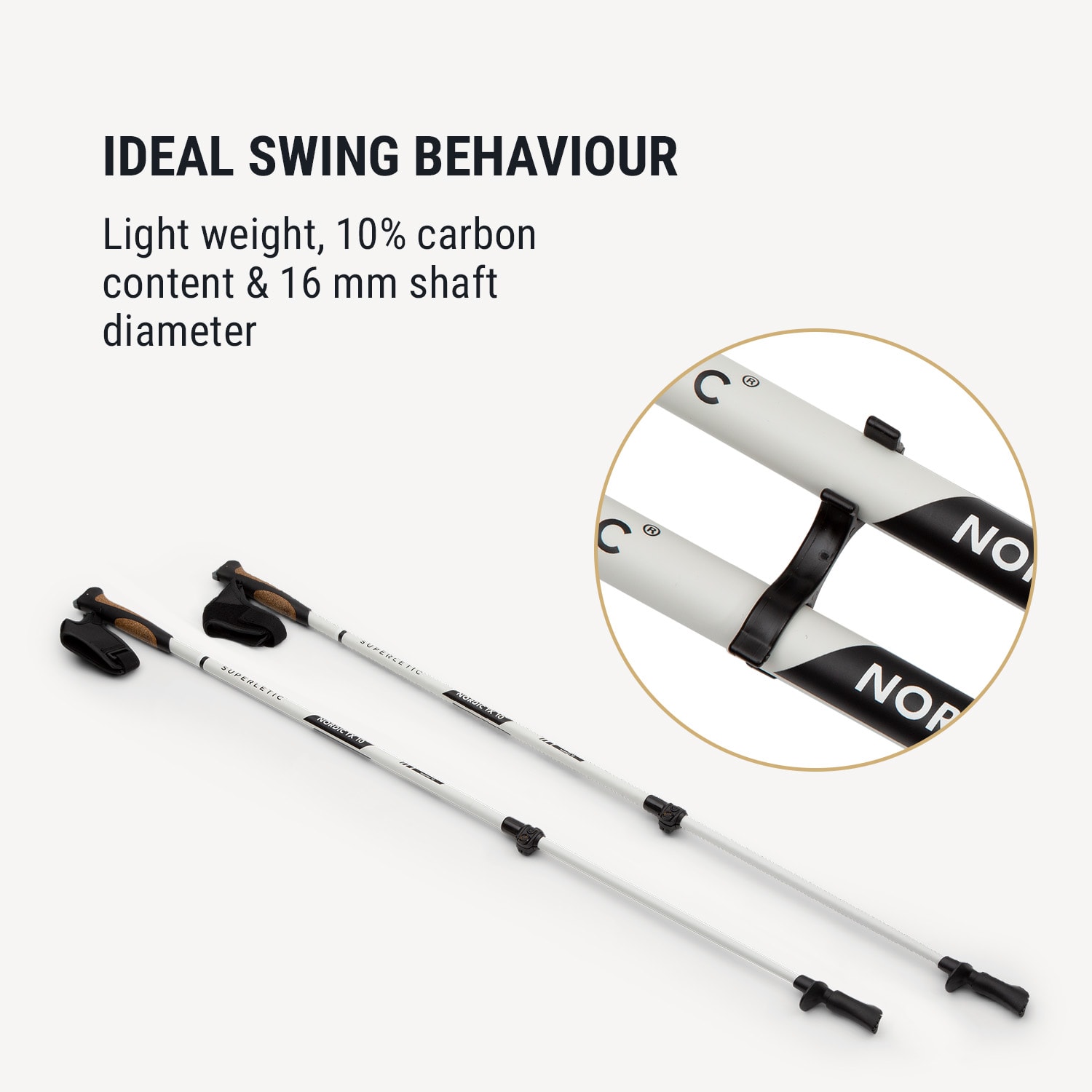 KLARFIT Bilbao TX Essential, palice na nordic walking, 10% uhlík, 100-130 cm, korkové rukoväte