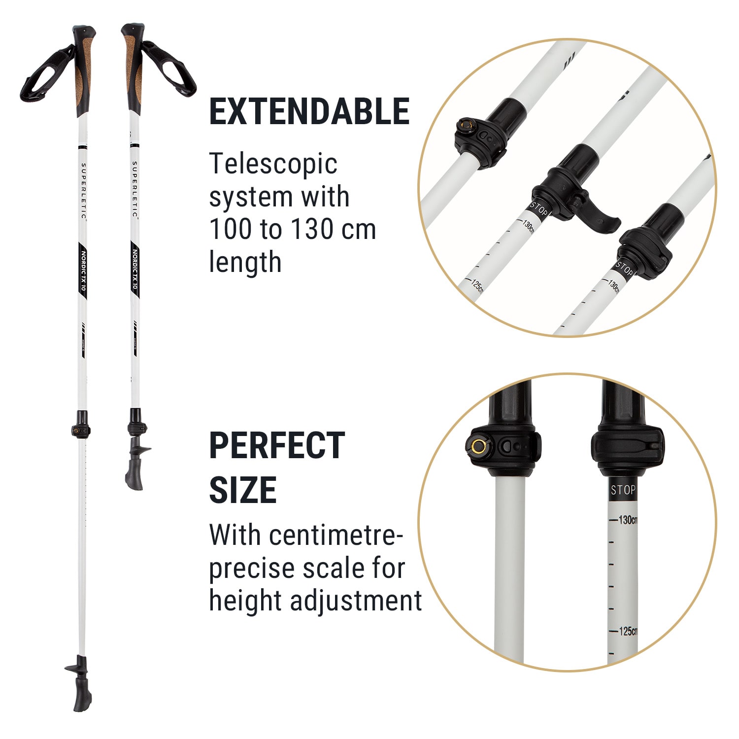 KLARFIT Bilbao TX Essential, palice na nordic walking, 10% uhlík, 100-130 cm, korkové rukoväte – Obrázok 3