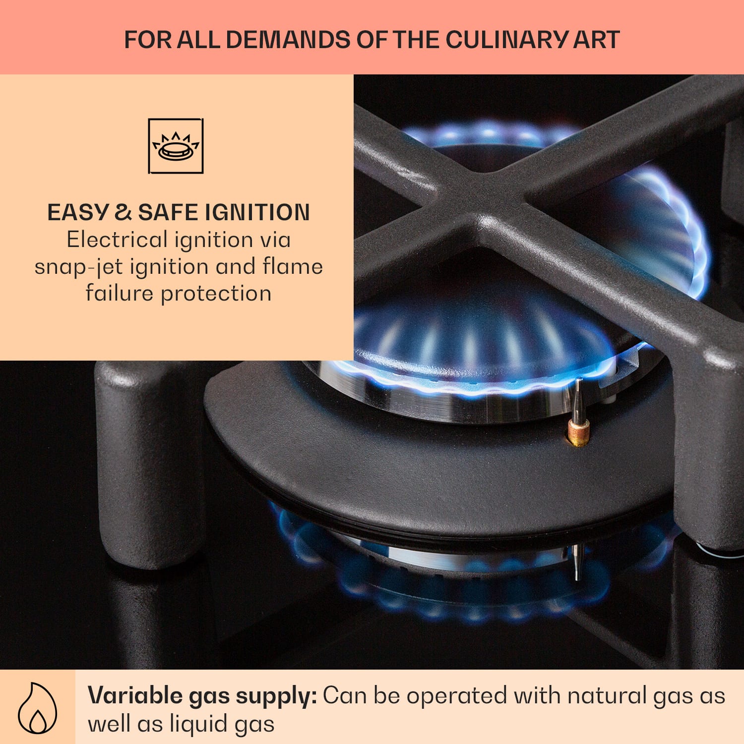 Klarstein Illuminosa Domino, plynová varná doska, 2 Sabaf horáky, sklokeramika – Obrázok 2