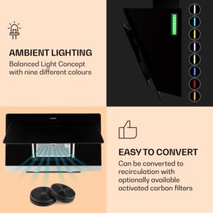 Klarstein Aurora Eco 90, digestor, 90 cm, nástenný, 550 m³/h, A+, dotykové ovládanie, čierny