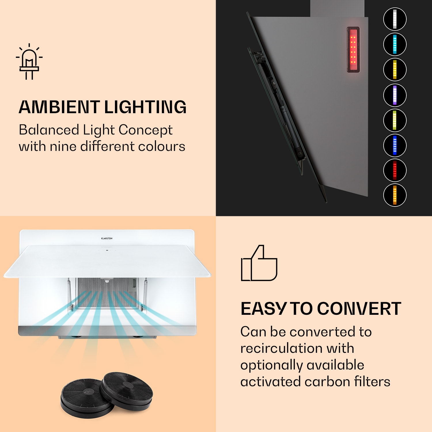 Klarstein Aurora Eco 60, digestor, 60 cm, nástenný, 550 m³/h, A+, dotykové ovládanie, biely