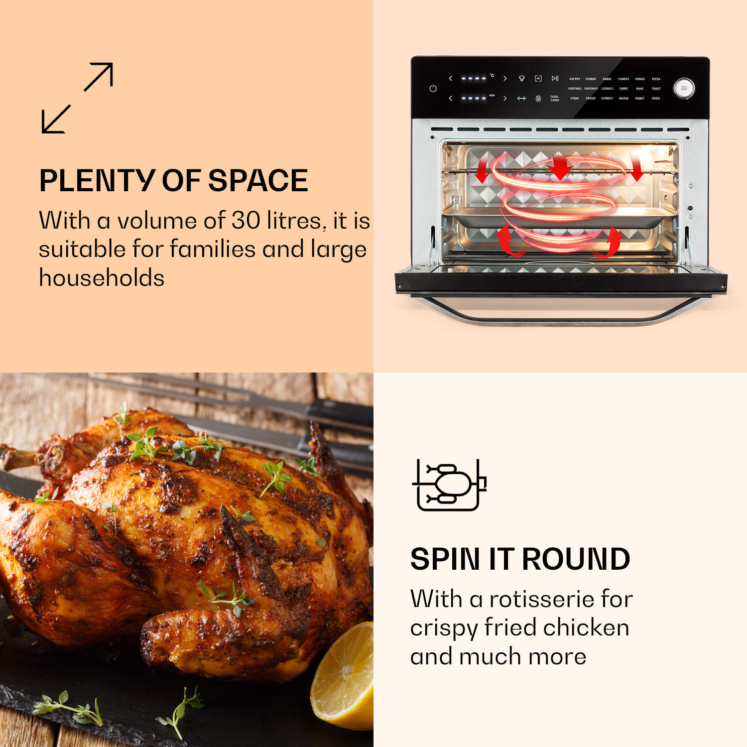 Klarstein Vigor Air, teplovzdušná fritéza, 1800 W, 30 l, 18 programov, horný a dolný ohrev – Obrázok 2