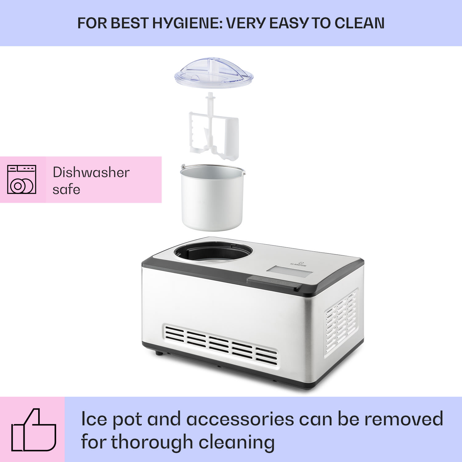 Klarstein Dolce Bacio Smart, zmrzlinovač a jogurtovač, kompresor, 2 l, Wi-Fi, dotykový displej, nehrdzavejúca oceľ – Obrázok 2