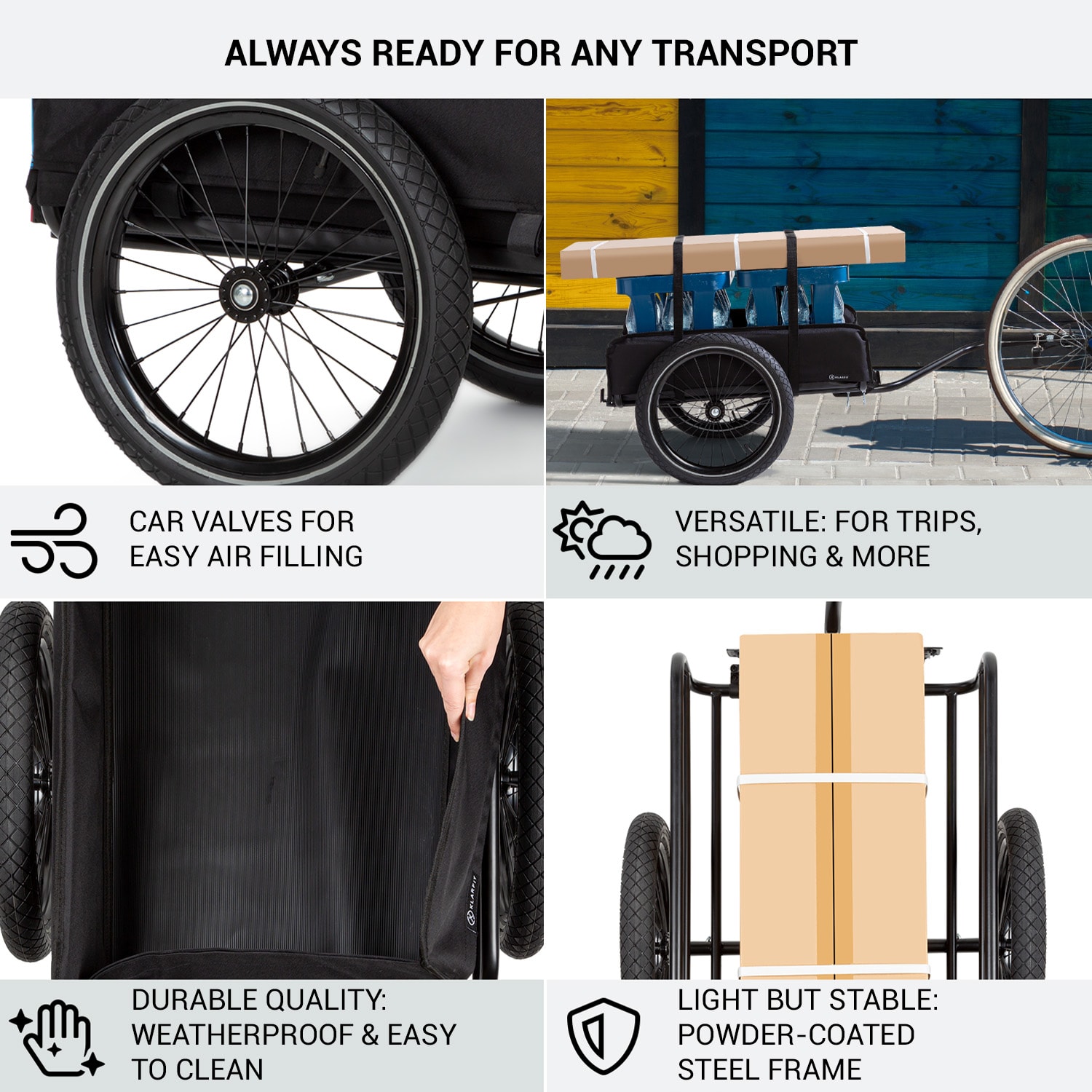 KLARFIT Companion, nákladný príves, 40kg/50litrov, príves na bicykle, ručný vozík, čierny – Obrázok 2