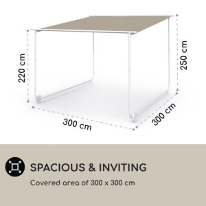 Blumfeldt Nantes, pergola, slnečná strieška, 3 x 3 m, polyester, oceľový rám, UV 50+, podlahové kolieska