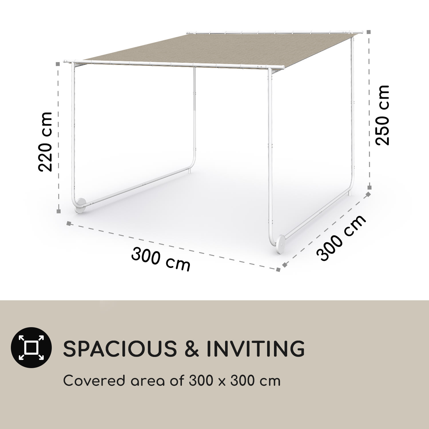 Blumfeldt Nantes, pergola, slnečná strieška, 3 x 3 m, polyester, oceľový rám, UV 50+, podlahové kolieska