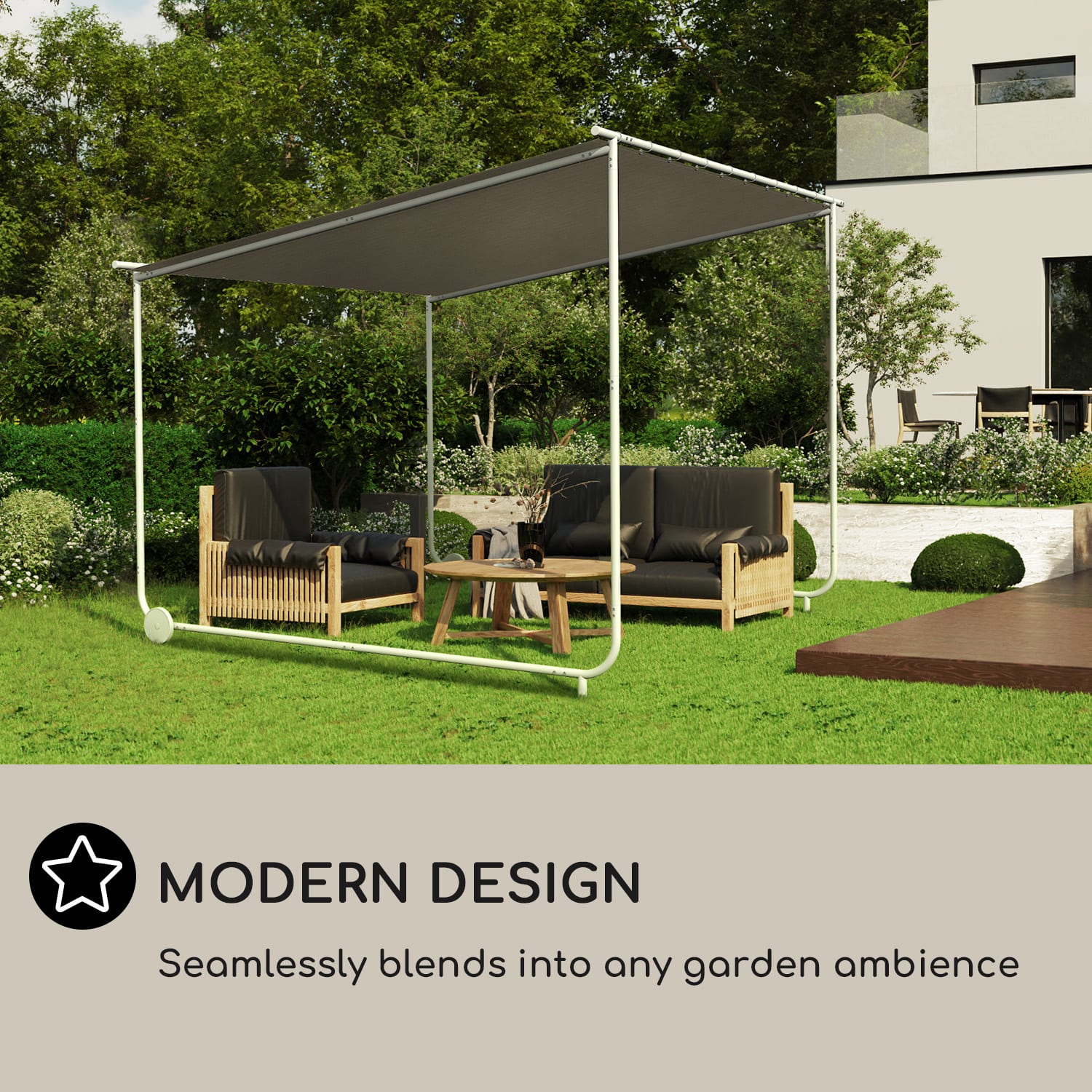 Blumfeldt Nantes, pergola, slnečná strieška, 3 x 3 m, polyester, oceľový rám, UV 50+, podlahové kolieska – Obrázok 2