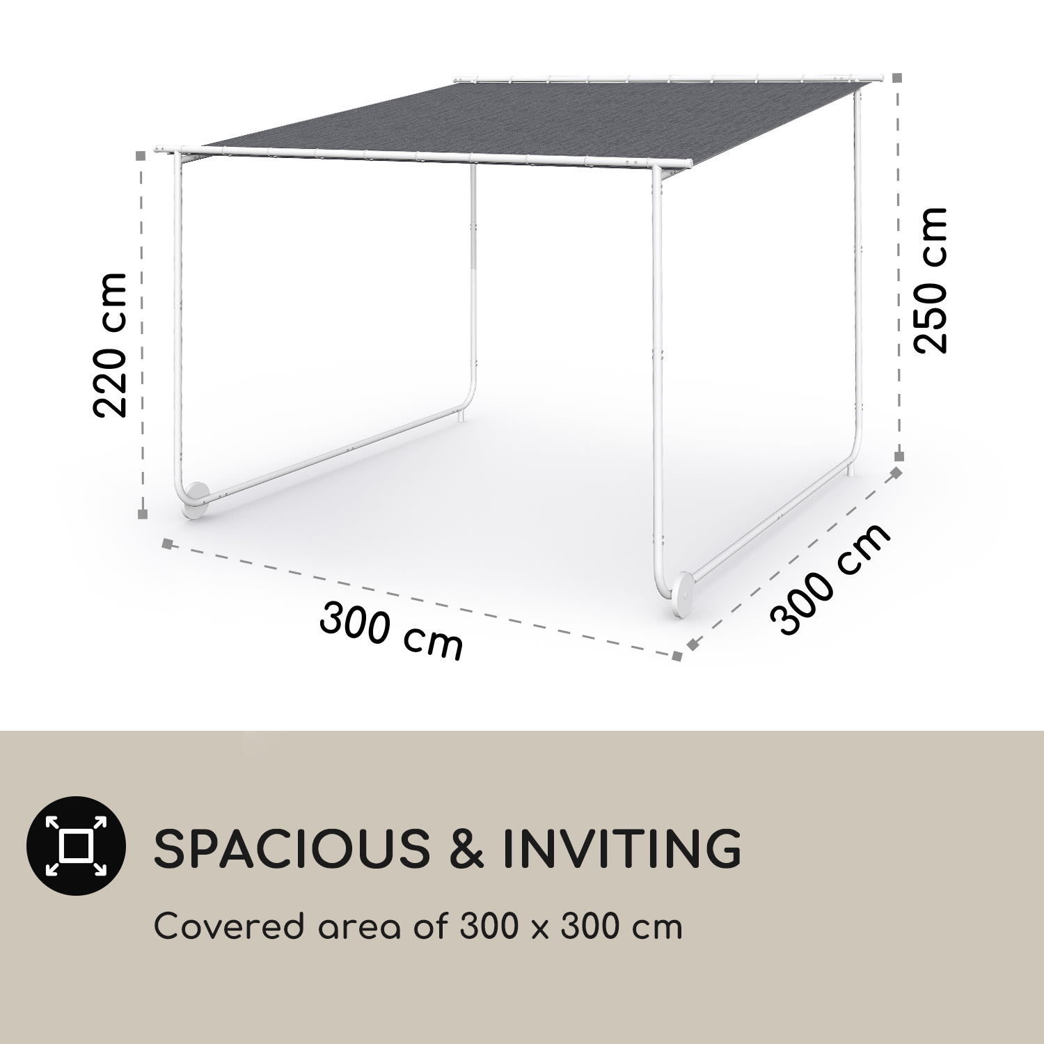 Blumfeldt Nantes, pergola, slnečná strieška, 3 x 3 m, polyester, oceľový rám, UV 50+, podlahové kolieska