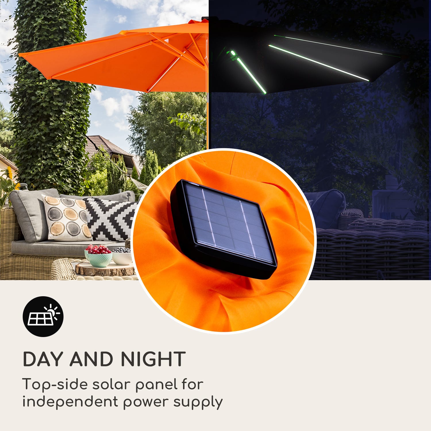 Blumfeldt Calais, slnečník, hliníkový rám, polyester, UV 50, LED svetlo – Obrázok 2