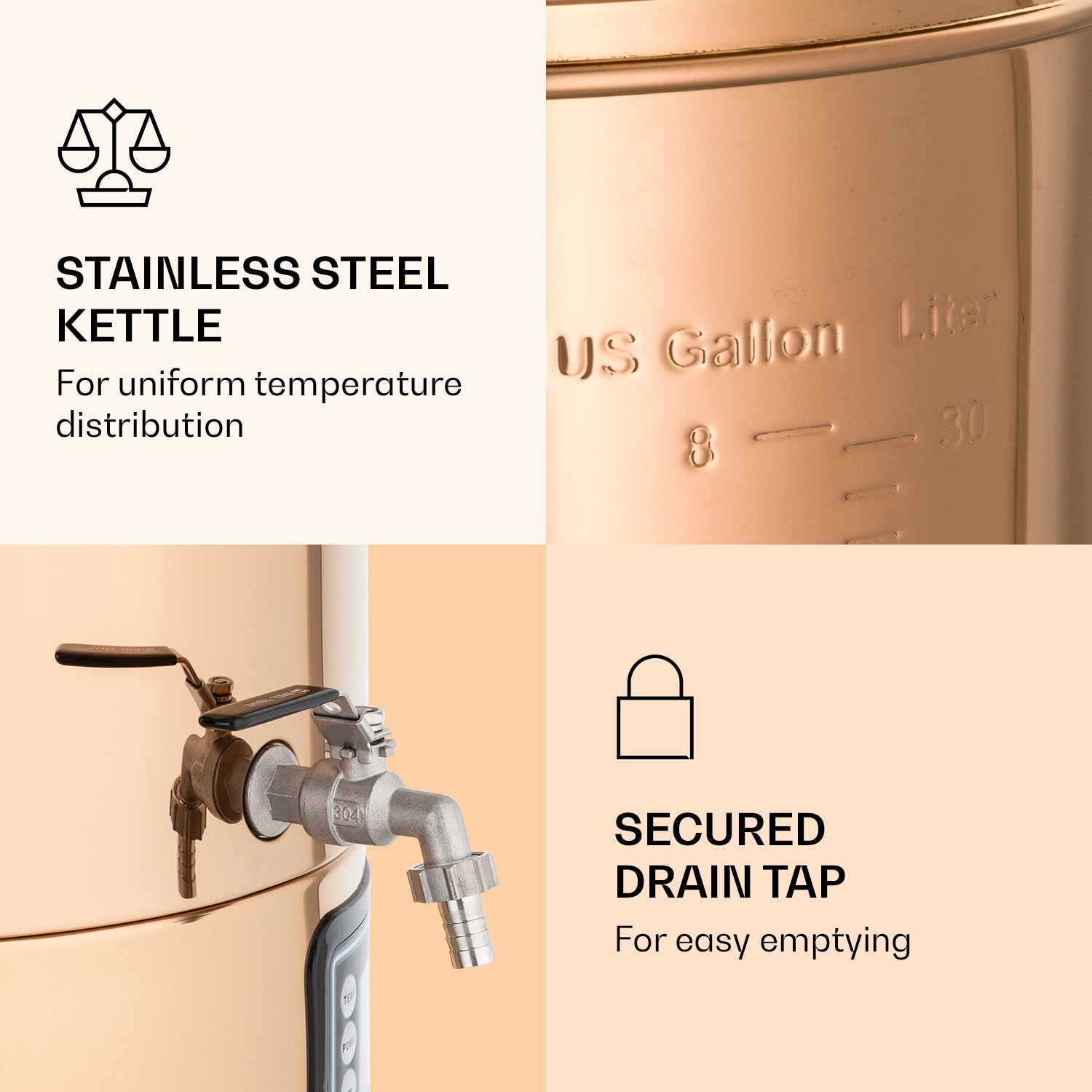 Klarstein Mundschenk, rmutovací kotol, 30 l, 2500 W, systém na varenie piva, 9 programov – Obrázok 2