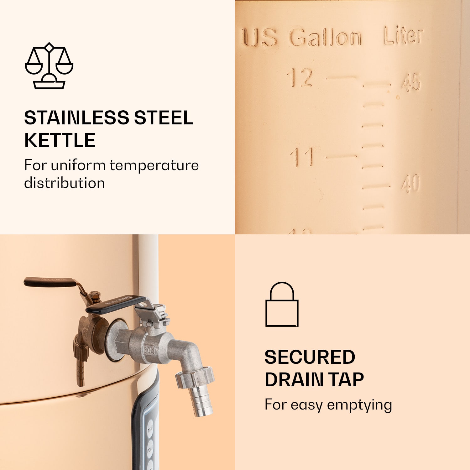 Klarstein Mundschenk XXL, sladový kotol, 50 l, 2500 W, zariadenie na varenie piva - sada, nehrdzavejúca oceľ – Obrázok 2