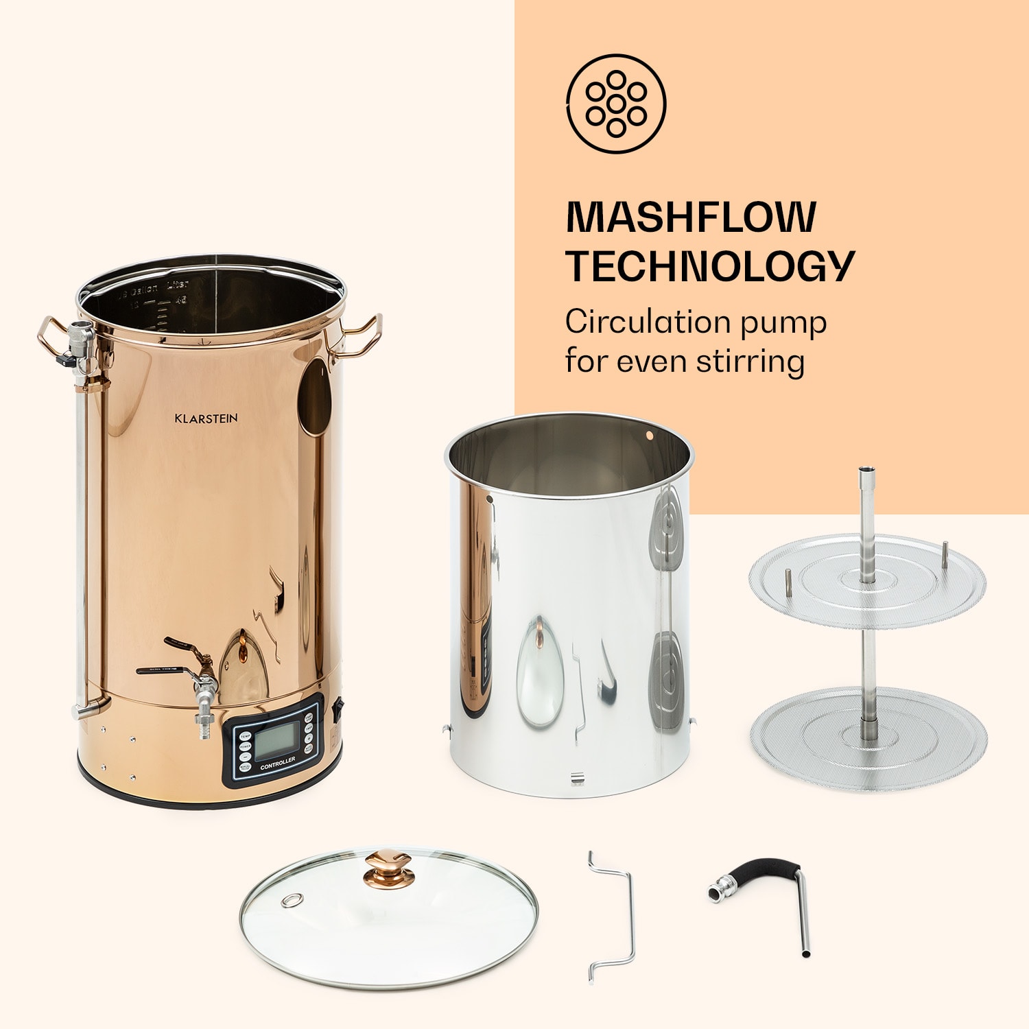 Klarstein Mundschenk XXL, sladový kotol, 50 l, 2500 W, zariadenie na varenie piva - sada, nehrdzavejúca oceľ – Obrázok 3