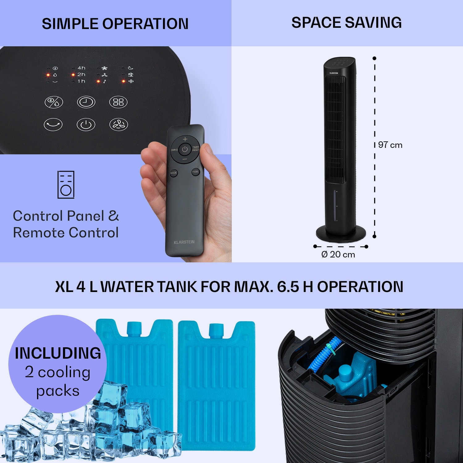 Klarstein Mistral, 5 v 1 ochladzovač vzduchu, ventilátor, zvlhčovač vzduchu, ionizátor, 360 m³/h, diaľkové ovládanie – Obrázok 3
