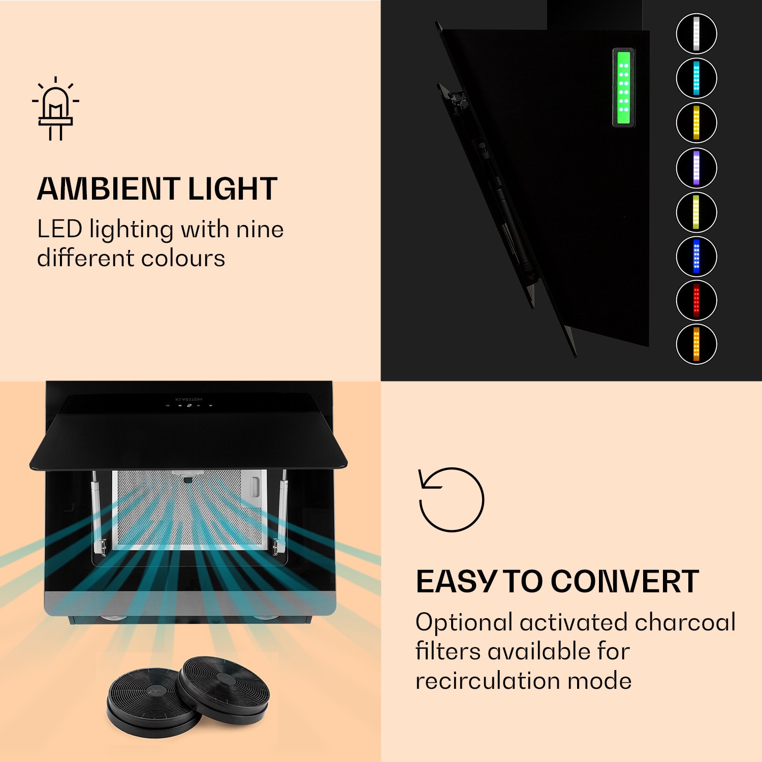 Klarstein Aurora 60 Smart, digestor, 60 cm, komínový, 550 m³/h, LED podsvietenie, A++, biely – Obrázok 2